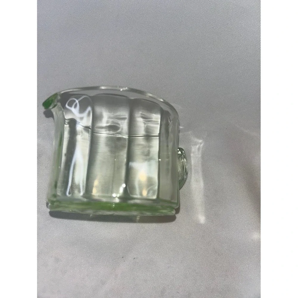 Vintage Uranium Glass Creamer and Sugar Bowl Set Paneled Starburst UV Reactive